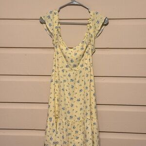 Hollister Yellow Midi Dress with Blue Floral Print